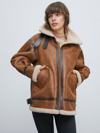 Veste de vol en peau de mouton doublée de sherpa