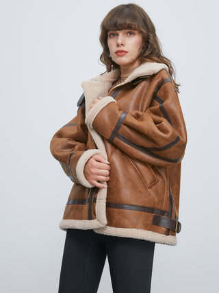 Veste de vol en peau de mouton doublée de sherpa