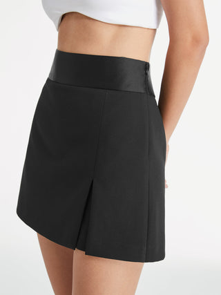 Jupe-short mini taille haute avec bande en satin