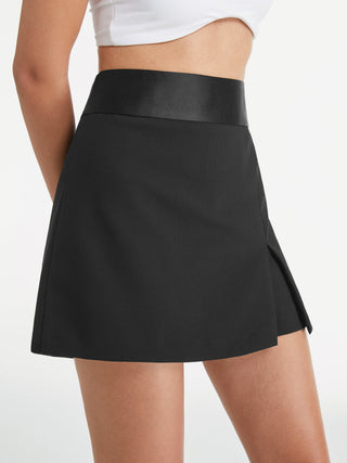 Jupe-short mini taille haute avec bande en satin