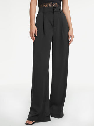 High Waisted Pleat Front Wide Leg Trousers