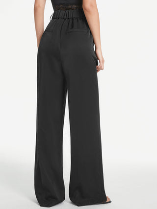 Pantalon large à taille haute avec plis sur le devant