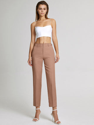 Pantalon taille haute skinny droit coupé court