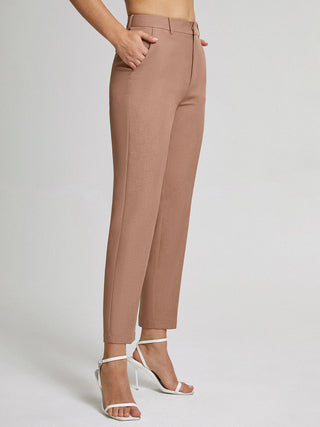 Pantalon taille haute skinny droit coupé court