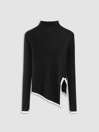 Pull à col montant avec bordure asymétrique