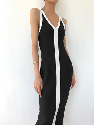 Robe longue monochrome à col en V