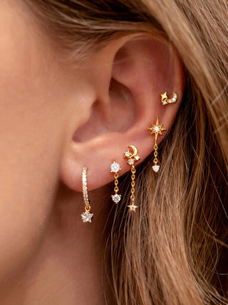 Boucles d'oreilles étoiles et lune - 5 pièces