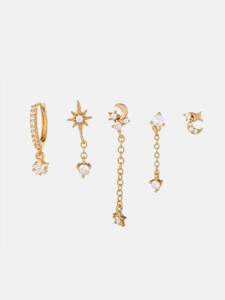 Stars and Moon Earrings-5 Pieces