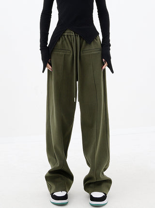 Pantalon large olive vert à cordon de serrage