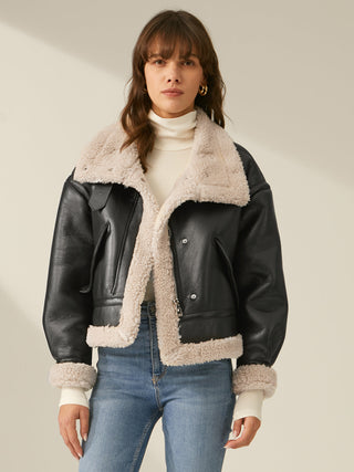 Veste de vol en cuir doublée de sherpa