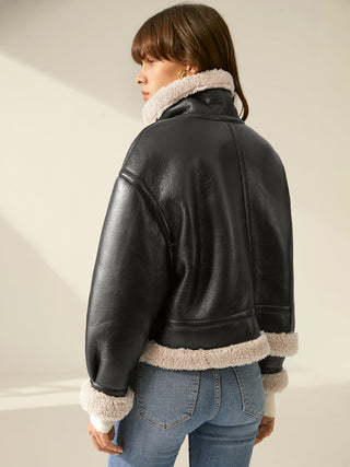 Veste de vol en cuir doublée de sherpa