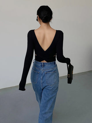 V-Shape Open Back Long Sleeve Shirt