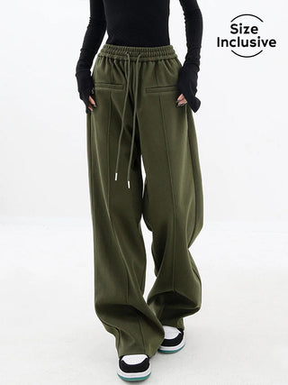 Pantalon large olive vert à cordon de serrage