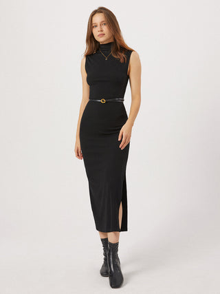 Opening Night Slit Mock Neck Long Dress