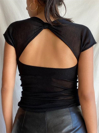 T-shirt en maille semi-transparente avec dos ouvert