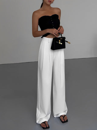 Full Length Pleated Wide Leg Dress Pants