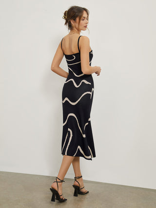 Wavy Print Strap Midi Dress