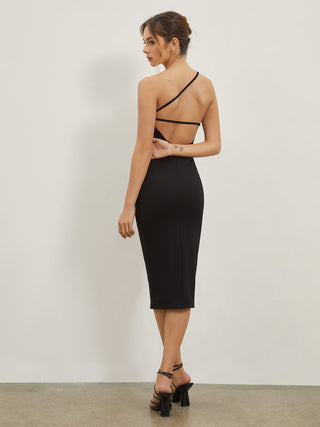 Robe midi à bretelle asymétrique et dos ouvert