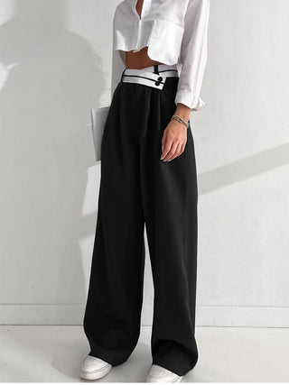 Pantalon large à jambes larges avec ceinture contrastée asymétrique