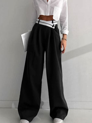 Pantalon large à jambes larges avec ceinture contrastée asymétrique