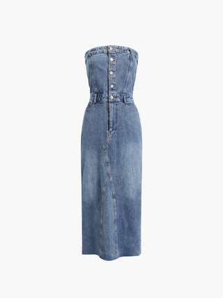 Robe en jean midi sans bretelles