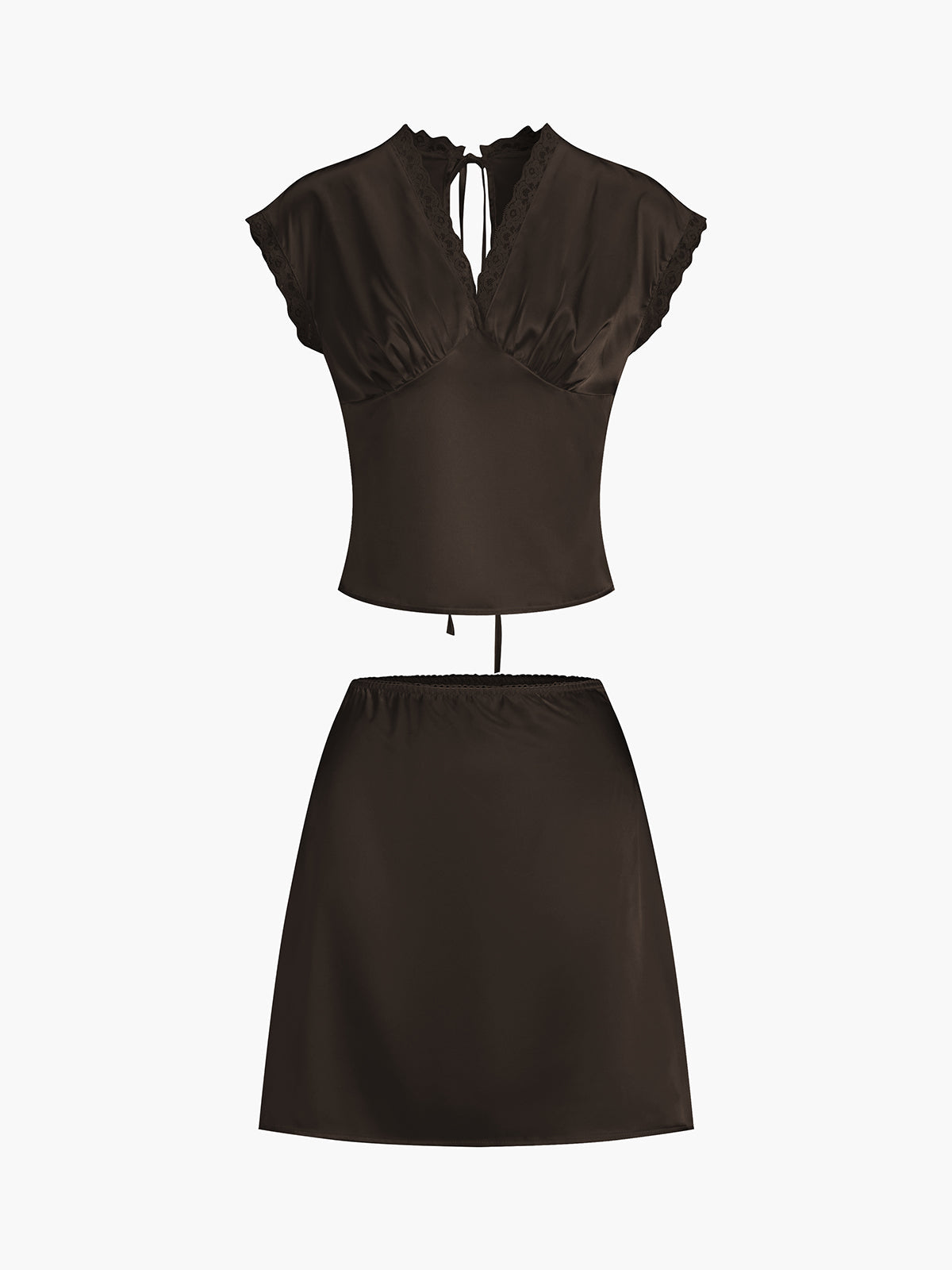 semble jupe en satin avec bordure en dentelle