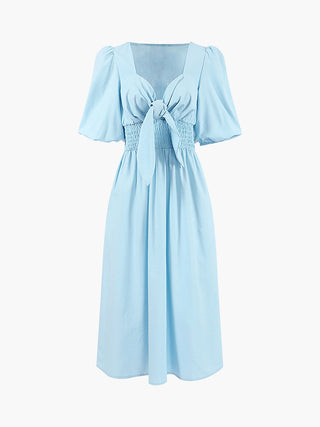 Robe midi en lin et coton à nouer sur le devant