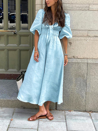 Robe midi en lin et coton à nouer sur le devant