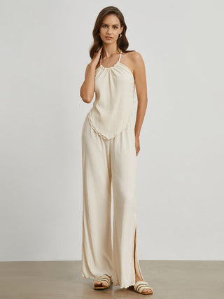 Textured Open Back Two Piece Pants Set