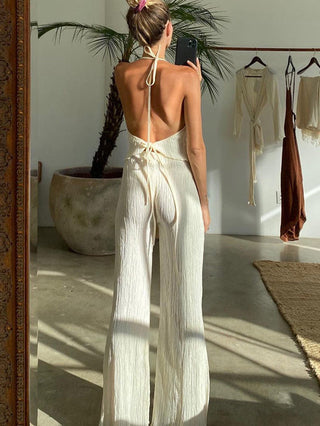 Textured Open Back Two Piece Pants Set