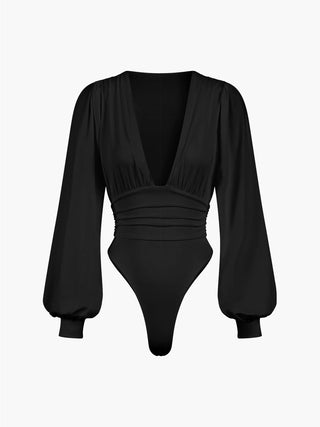 Lantern Sleeve Ruched Bodysuit