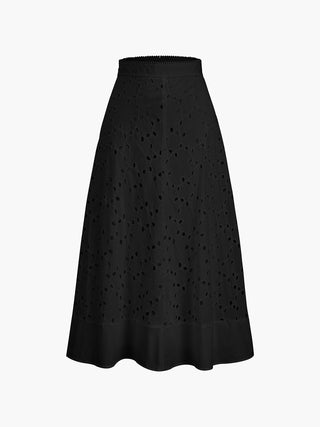 Eyelet Cotton Zippered Mid Skirt