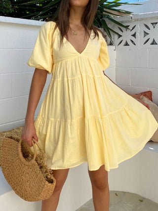 Sunshine Zippered Plunge Skater Short Dress