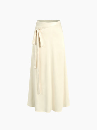 Ivory Glow Satin Two Piece Skirt Set