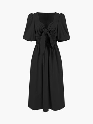 Linen Cotton Front Tie Midi Dress