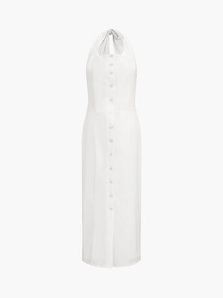 Tied Halter Open Back Cotton Linen Midi Dress