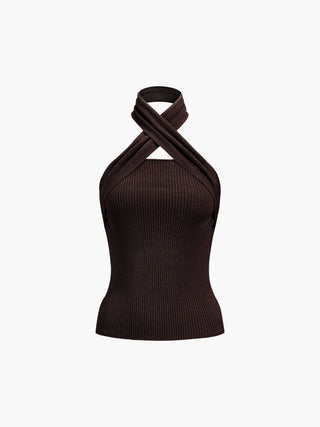 Chestnut Halter Rib Knit Top