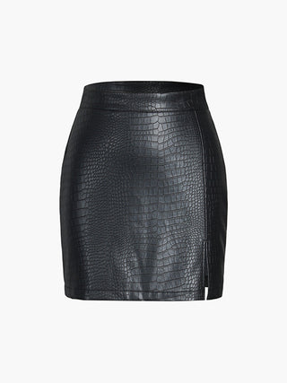 Faux Leather Textured Mini Skirt