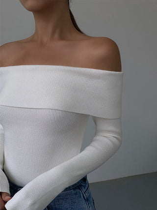 Off Shoulder Overfold Long Sleeve Knit Top