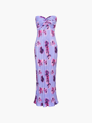 Robe longue tube à plis floral torsadé