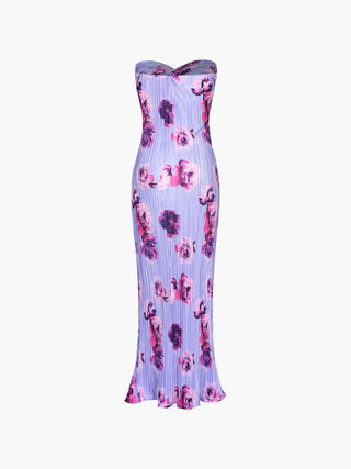 Robe longue tube à plis floral torsadé