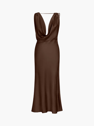 Aperol Spritz Cowl Neck Satin Long Dress