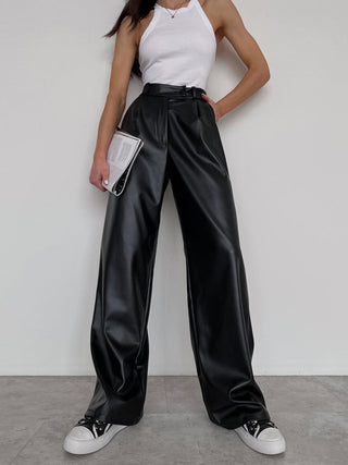 Faux Leather Wide Leg Pants