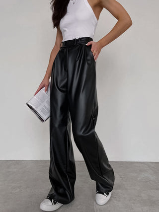 Faux Leather Wide Leg Pants