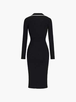 Contrast Trim Wrap Midi Knit Dress