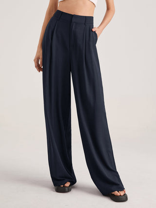 Pantalon taille haute plissé oversize