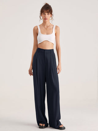 Pantalon taille haute plissé oversize