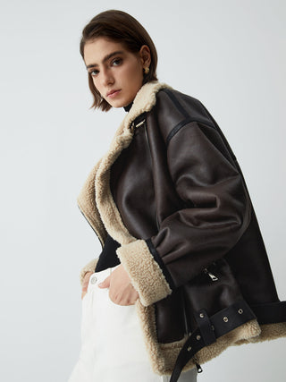 Classic Sherpa Lined Shearling Leather Flight Jacket