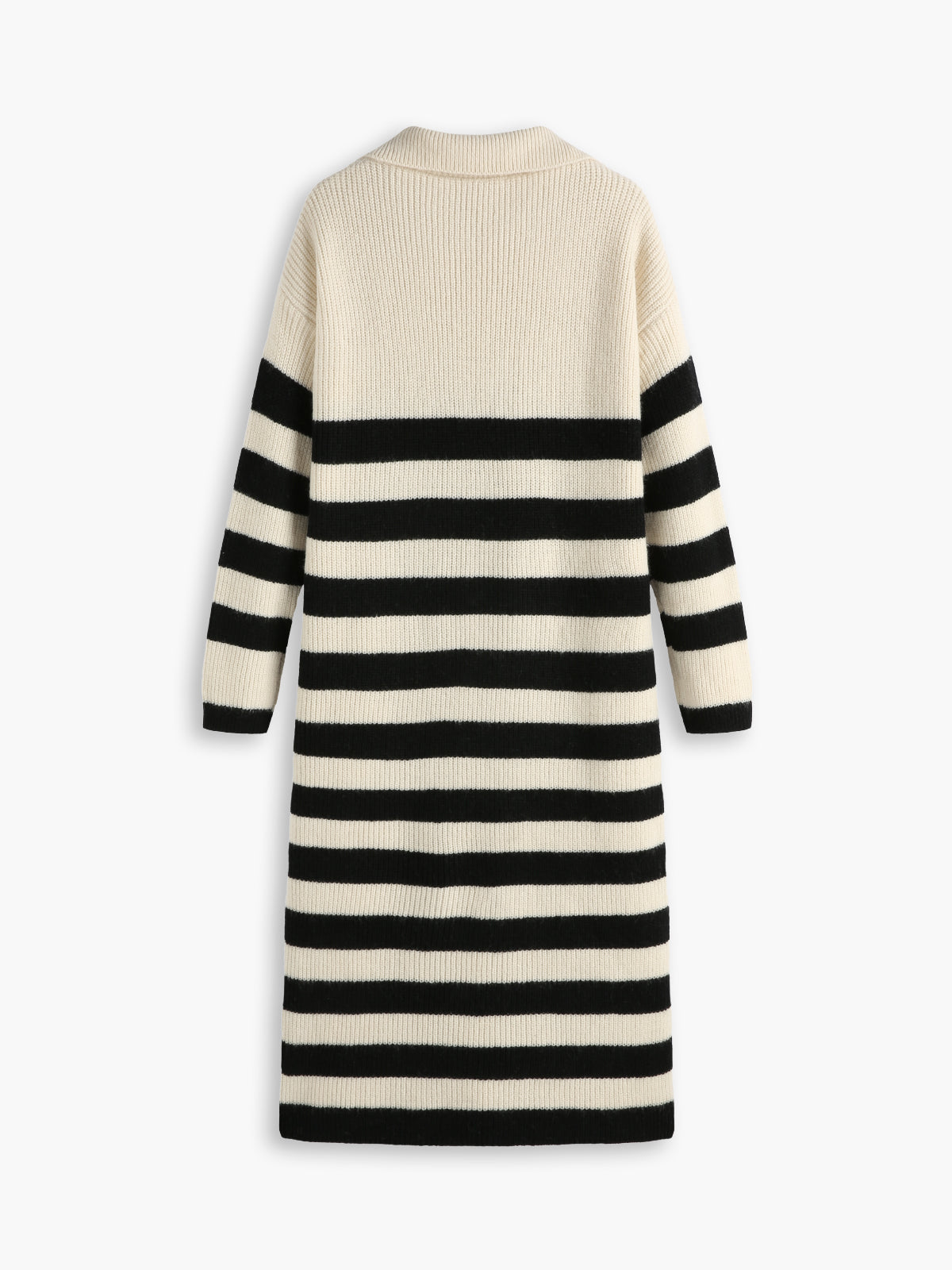Open Collar Stripe Long Sleeve Midi Sweater Dress