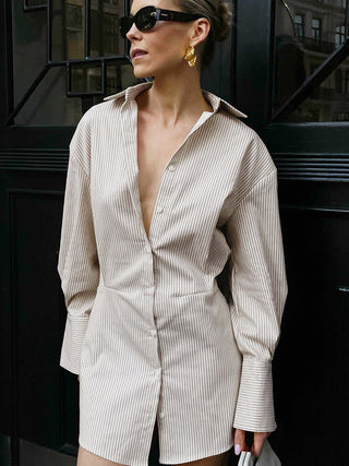 Leisure Pinstripe Short Shirt Dress